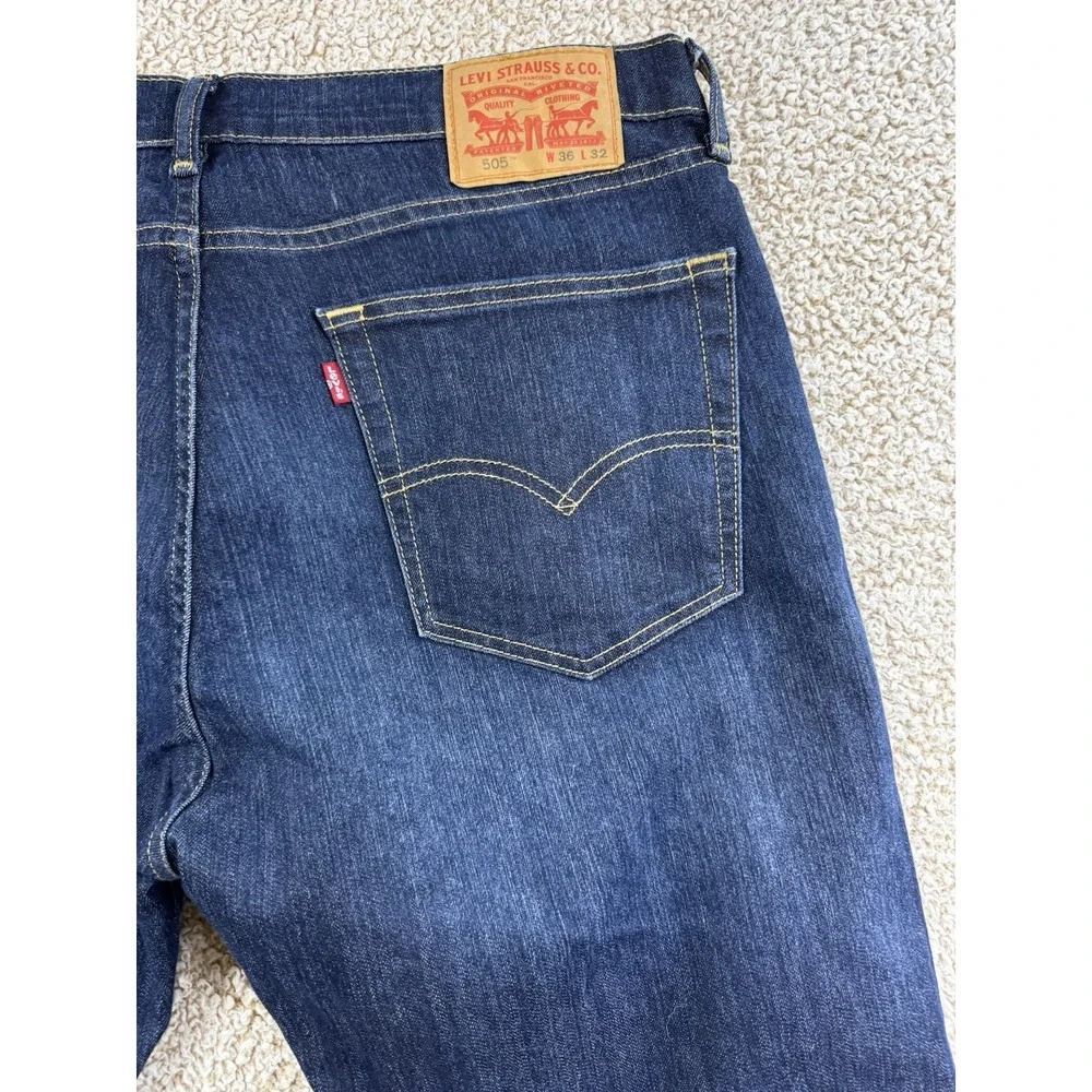 Levi's 505 Jeans Mens 36x32 Dark Wash Regular Fit Straight Leg Denim Classic Zip